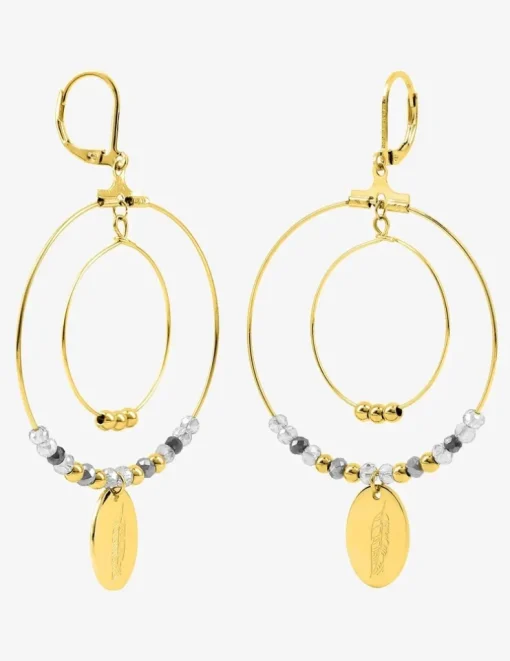 Boucles d'oreilles fantaisie cristal gris et acier doré SO OR