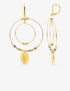 Boucles d'oreilles fantaisie cristal corail et acier doré SO OR