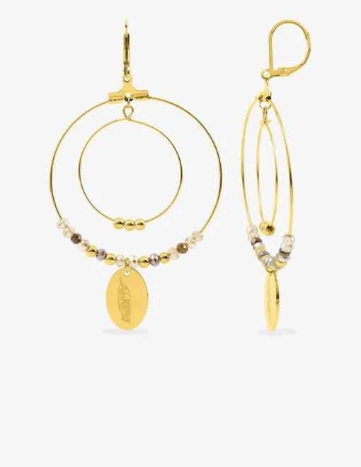 Boucles d'oreilles fantaisie cristal corail et acier doré SO OR