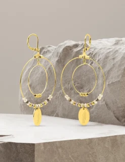 Boucles d'oreilles fantaisie cristal corail et acier doré SO OR