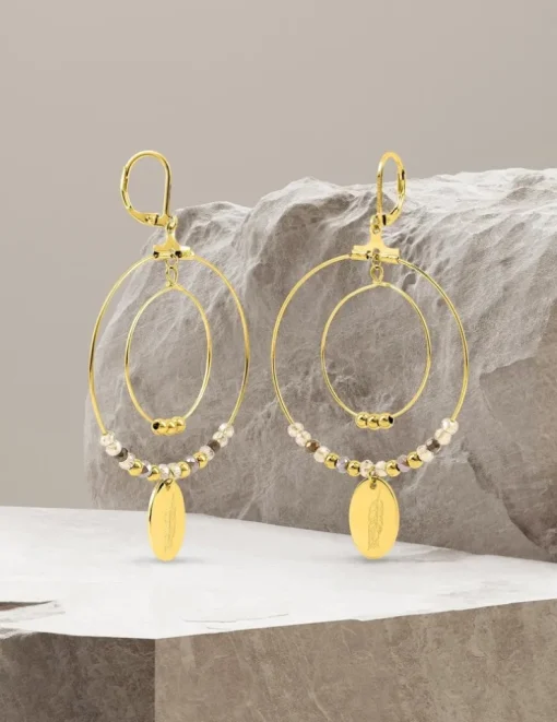 Boucles d'oreilles fantaisie cristal corail et acier doré SO OR