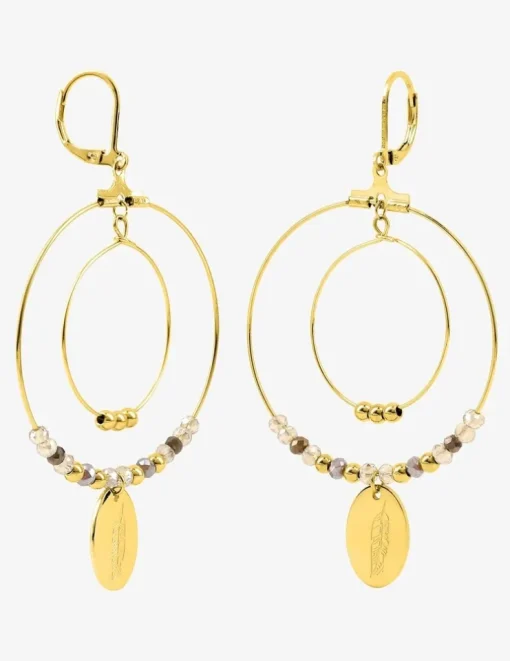 Boucles d'oreilles fantaisie cristal corail et acier doré SO OR