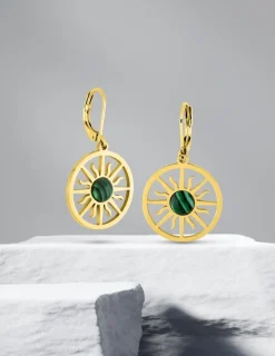 Boucles d'oreilles fantaisie dormeuse, acier doré et malachite synthétique SO OR