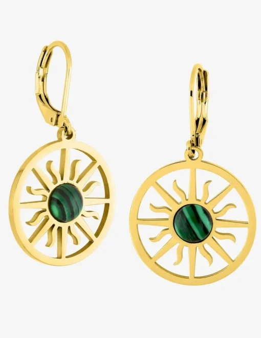 Boucles d'oreilles fantaisie dormeuse, acier doré et malachite synthétique SO OR
