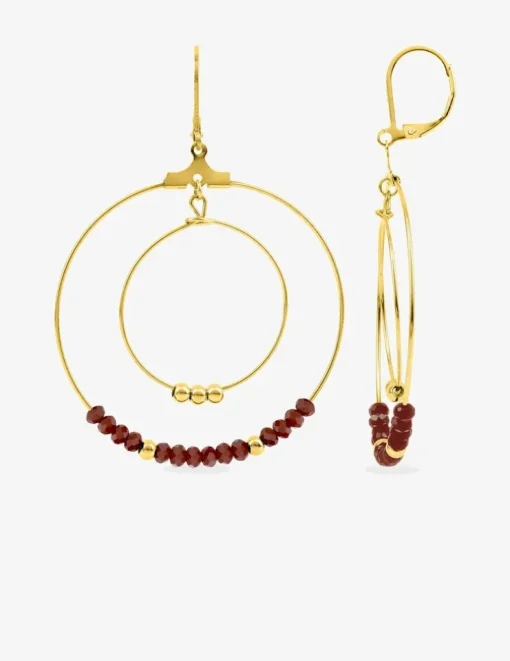 Boucles d'oreilles fantaisie cristal rouge et acier doré SO OR