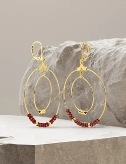 Boucles d'oreilles fantaisie cristal rouge et acier doré SO OR