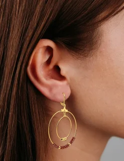 Boucles d'oreilles fantaisie cristal rouge et acier doré SO OR