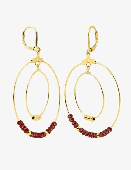 Boucles d'oreilles fantaisie cristal rouge et acier doré SO OR