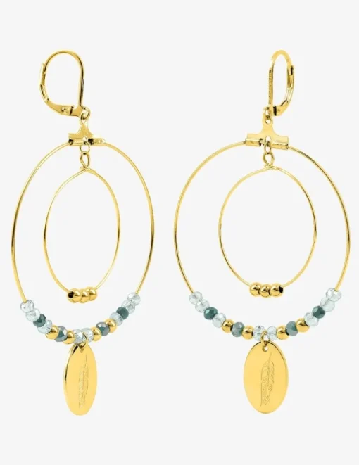 Boucles d'oreilles fantaisie cristal turquoise et acier doré SO OR