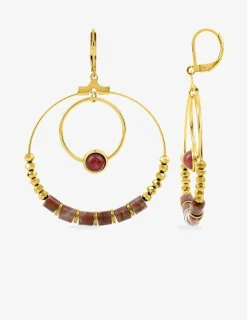 Boucles d'oreilles fantaisie rubis synthétique et acier doré SO OR