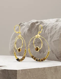 Boucles d'oreilles fantaisie rubis synthétique et acier doré SO OR