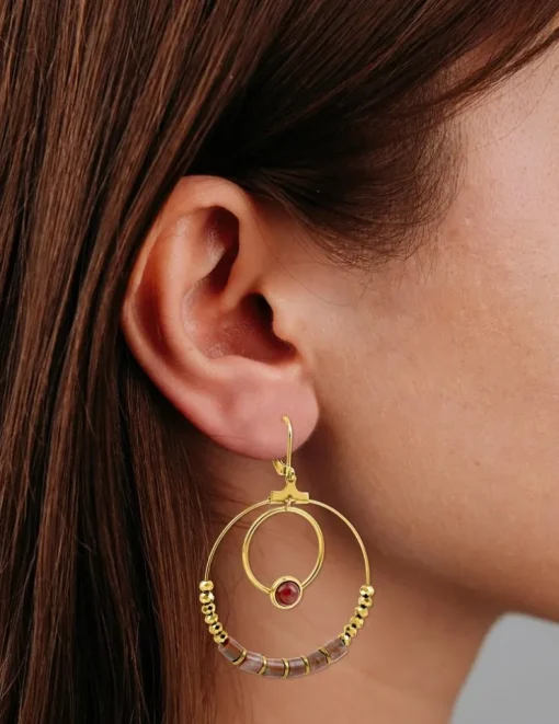 Boucles d'oreilles fantaisie rubis synthétique et acier doré SO OR