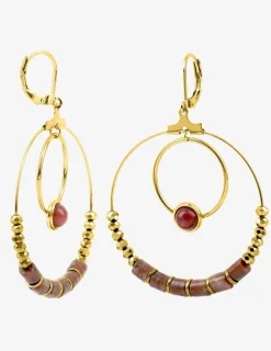 Boucles d'oreilles fantaisie rubis synthétique et acier doré SO OR