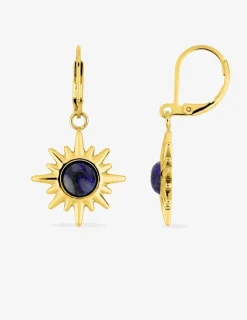 Boucles d'oreilles fantaisie acier doré et lapis-lazuli bleu SO OR