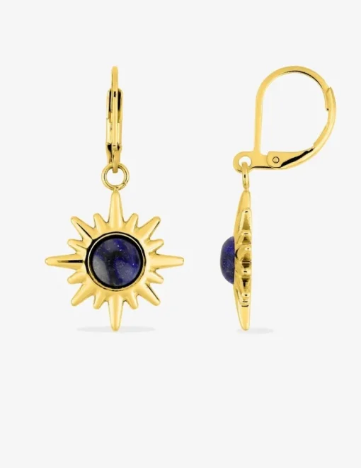 Boucles d'oreilles fantaisie acier doré et lapis-lazuli bleu SO OR