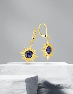 Boucles d'oreilles fantaisie acier doré et lapis-lazuli bleu SO OR