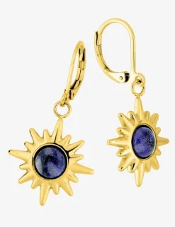 Boucles d'oreilles fantaisie acier doré et lapis-lazuli bleu SO OR