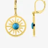 Boucles d'oreilles fantaisie dormeuse, acier doré et turquoise rouge synthétique SO OR