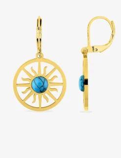 Boucles d'oreilles fantaisie dormeuse, acier doré et turquoise rouge synthétique SO OR
