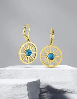 Boucles d'oreilles fantaisie dormeuse, acier doré et turquoise rouge synthétique SO OR