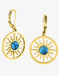 Boucles d'oreilles fantaisie dormeuse, acier doré et turquoise rouge synthétique SO OR