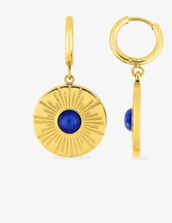 Boucles d'oreilles fantaisie ronde acier doré, agate bleu SO OR