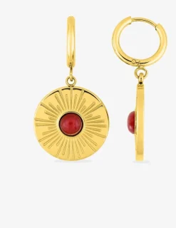 Boucles d'oreilles fantaisie ronde acier doré, agate rouge SO OR
