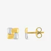 Boucles d'oreilles fantaisie carré or jaune 750 ‰ et rhodium SO OR
