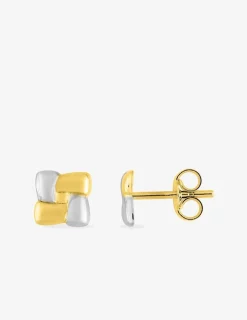 Boucles d'oreilles fantaisie carré or jaune 750 ‰ et rhodium SO OR