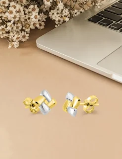 Boucles d'oreilles fantaisie carré or jaune 750 ‰ et rhodium SO OR