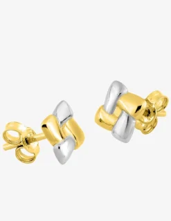 Boucles d'oreilles fantaisie carré or jaune 750 ‰ et rhodium SO OR