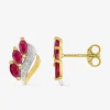 Boucles d'oreilles fantaisie or jaune 750 ‰, rubis et rhodium SO OR