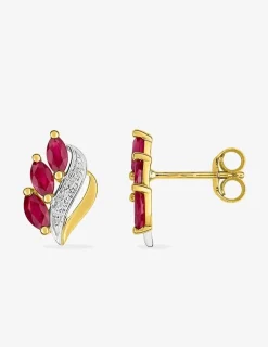 Boucles d'oreilles fantaisie or jaune 750 ‰, rubis et rhodium SO OR