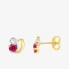 Boucles d'oreilles fantaisie or jaune 375‰, rubis et rhodium SO OR
