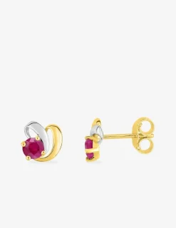 Boucles d'oreilles fantaisie or jaune 375‰, rubis et rhodium SO OR