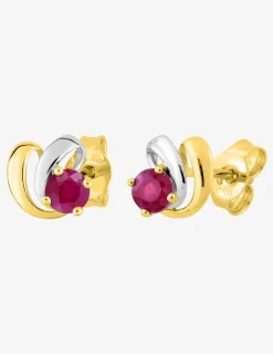 Boucles d'oreilles fantaisie or jaune 375‰, rubis et rhodium SO OR