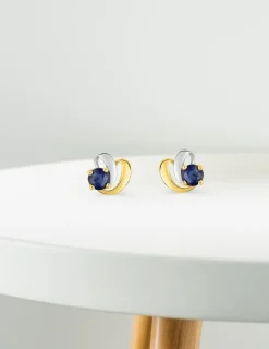 Boucles d'oreilles fantaisie or jaune 750 ‰, saphir et rhodium SO OR