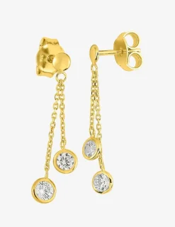 Boucles d'oreilles fantaisie pendantes or jaune 750 ‰ et oxyde de zirconium SO OR