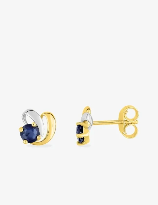 Boucles d'oreilles fantaisie or jaune 375‰, saphir et rhodium SO OR