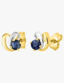 Boucles d'oreilles fantaisie or jaune 375‰, saphir et rhodium SO OR
