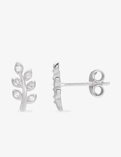 Boucles d'oreilles feuillages argent rhodié 925‰ avec oxyde de zirconium SO OR