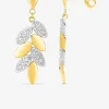 Boucles d'oreilles feuilles or jaune 375‰, rhodium et oxydes de zirconium SO OR