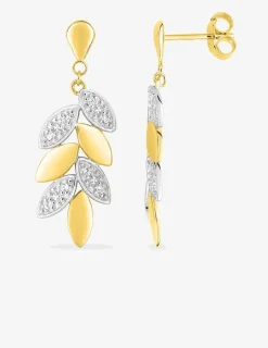 Boucles d'oreilles feuilles or jaune 375‰, rhodium et oxydes de zirconium SO OR