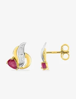 Boucles d'oreilles flamme or 375‰ bicolore et rubis SO OR