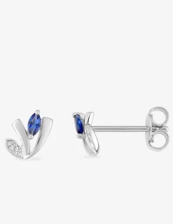 Boucles d'oreilles fleur argent 925‰ rhodié et oxyde de zirconium bleu SO OR