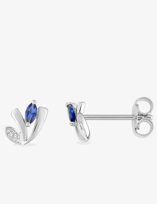 Boucles d'oreilles fleur argent 925‰ rhodié et oxyde de zirconium bleu SO OR