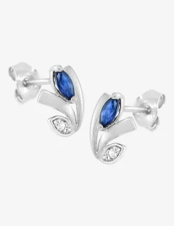 Boucles d'oreilles fleur argent 925‰ rhodié et oxyde de zirconium bleu SO OR