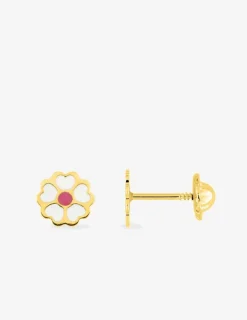 Boucles d'oreilles fleur or jaune 375‰ et laque SO OR