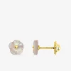 Boucles d'oreilles fleur or jaune 375‰ et nacre rose SO OR