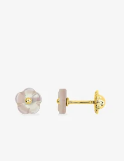 Boucles d'oreilles fleur or jaune 375‰ et nacre rose SO OR